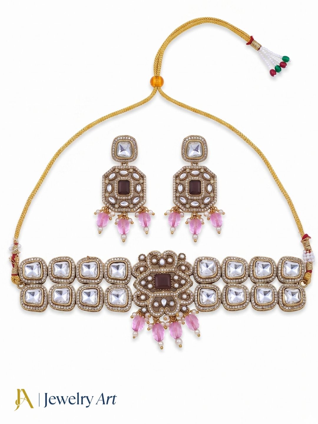 Gorgeous Antique Gold Plated Charming Designer Party Wear Choker Necklace-Earring Set for women