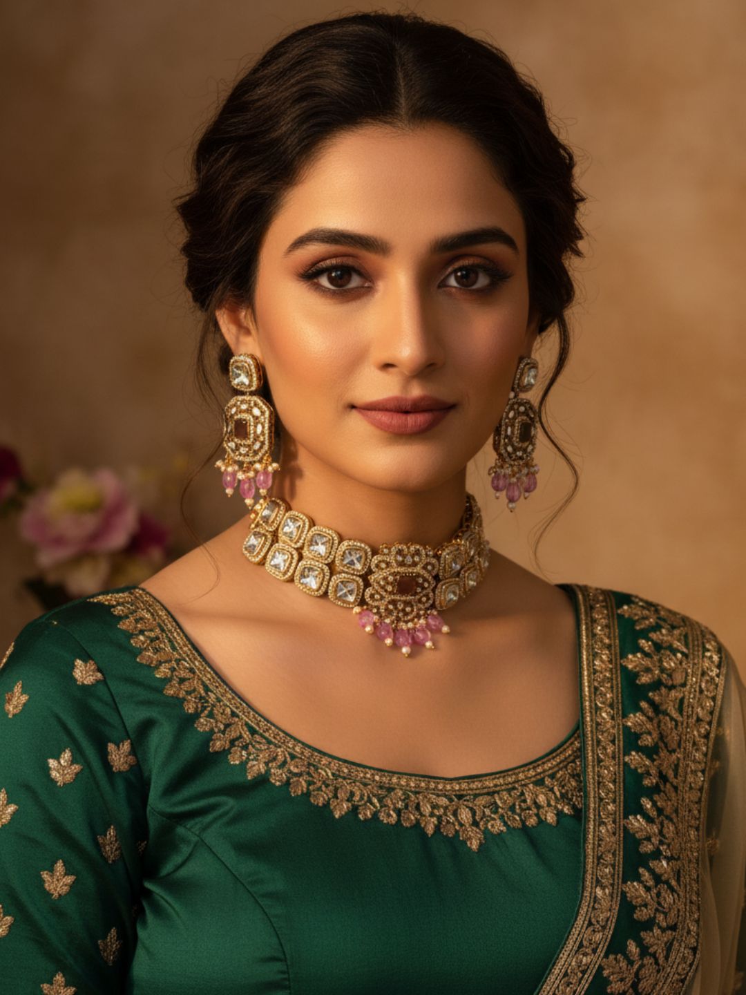 Gorgeous Antique Gold Plated Charming Designer Party Wear Choker Necklace-Earring Set for women