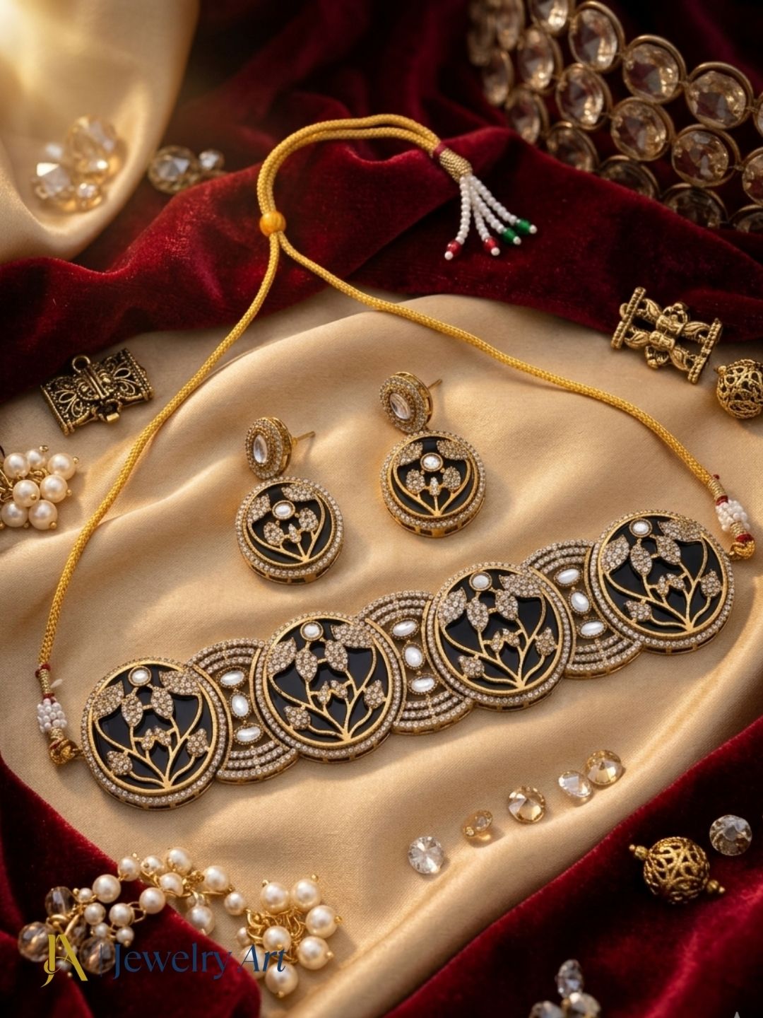 Traditional party wear choker jewelry set antique gold plated design
