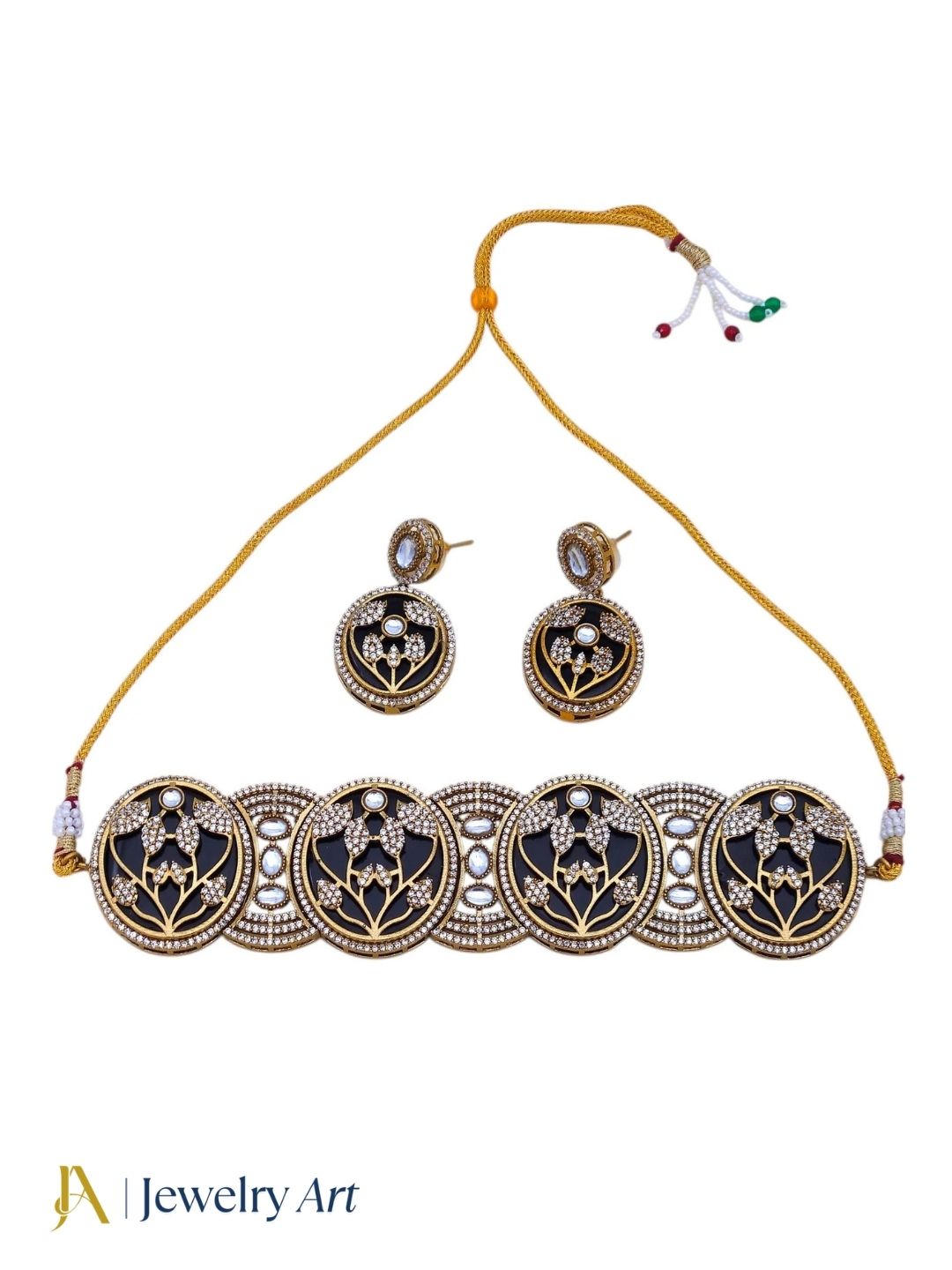 Traditional party wear choker jewelry set antique gold plated design
