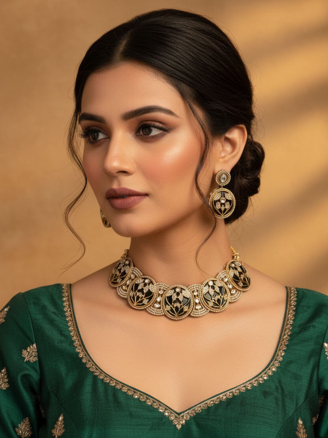 Amazing Antique Gold Plated Charming Designer Party Wear Choker Necklace-Earring Set for women