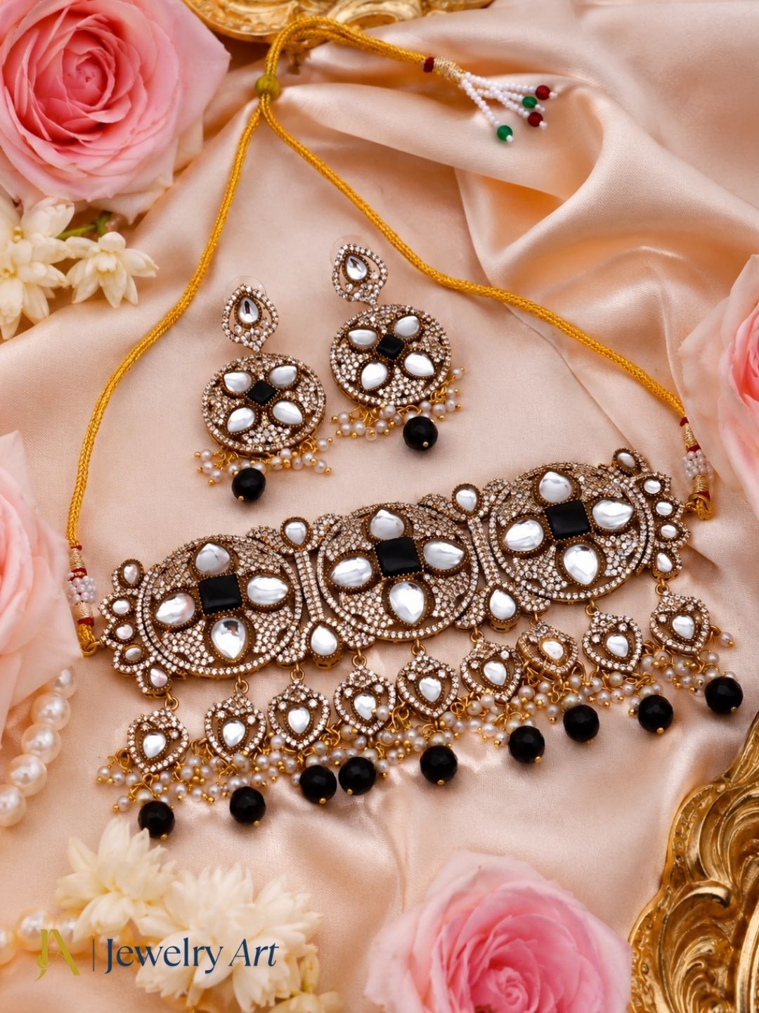 Awesome Antique Gold Plated Cute Designer Party Wear Choker Necklace-Earring Set for women