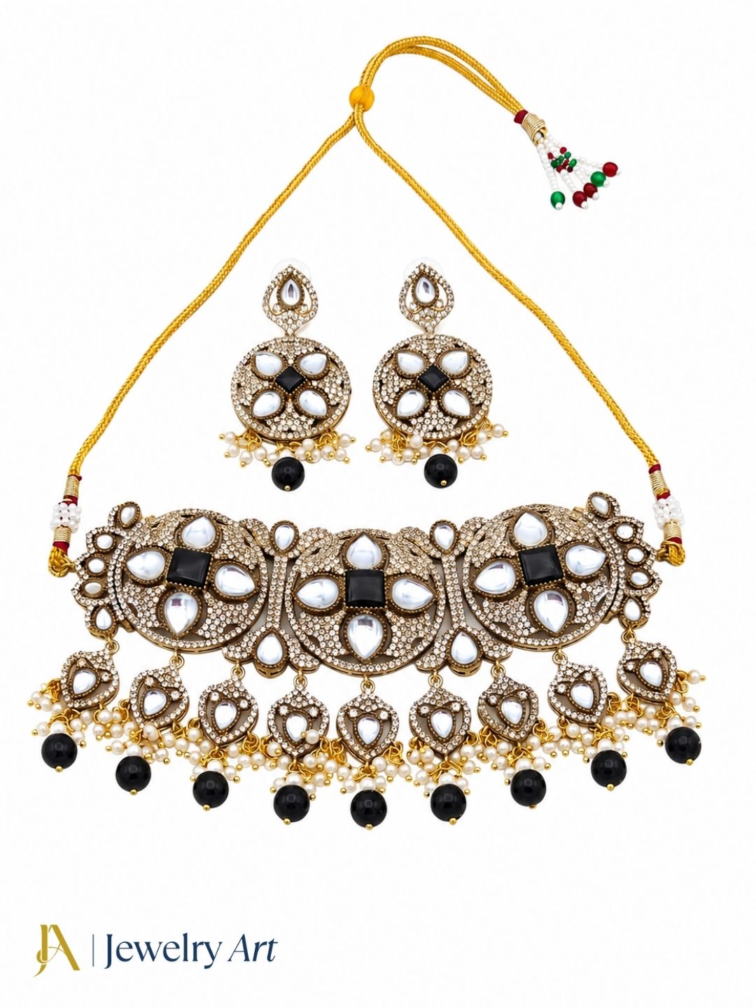 Awesome Antique Gold Plated Cute Designer Party Wear Choker Necklace-Earring Set for women
