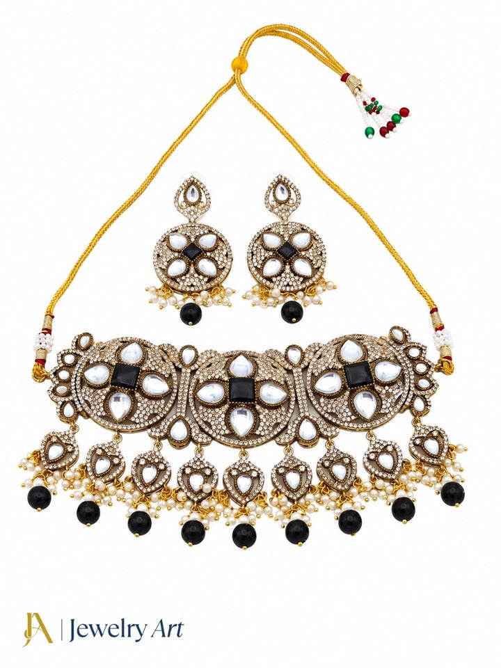 Awesome Antique Gold Plated Cute Designer Party Wear Choker Necklace-Earring Set for women