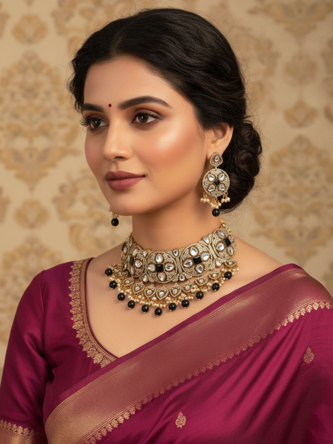 Awesome Antique Gold Plated Cute Designer Party Wear Choker Necklace-Earring Set for women