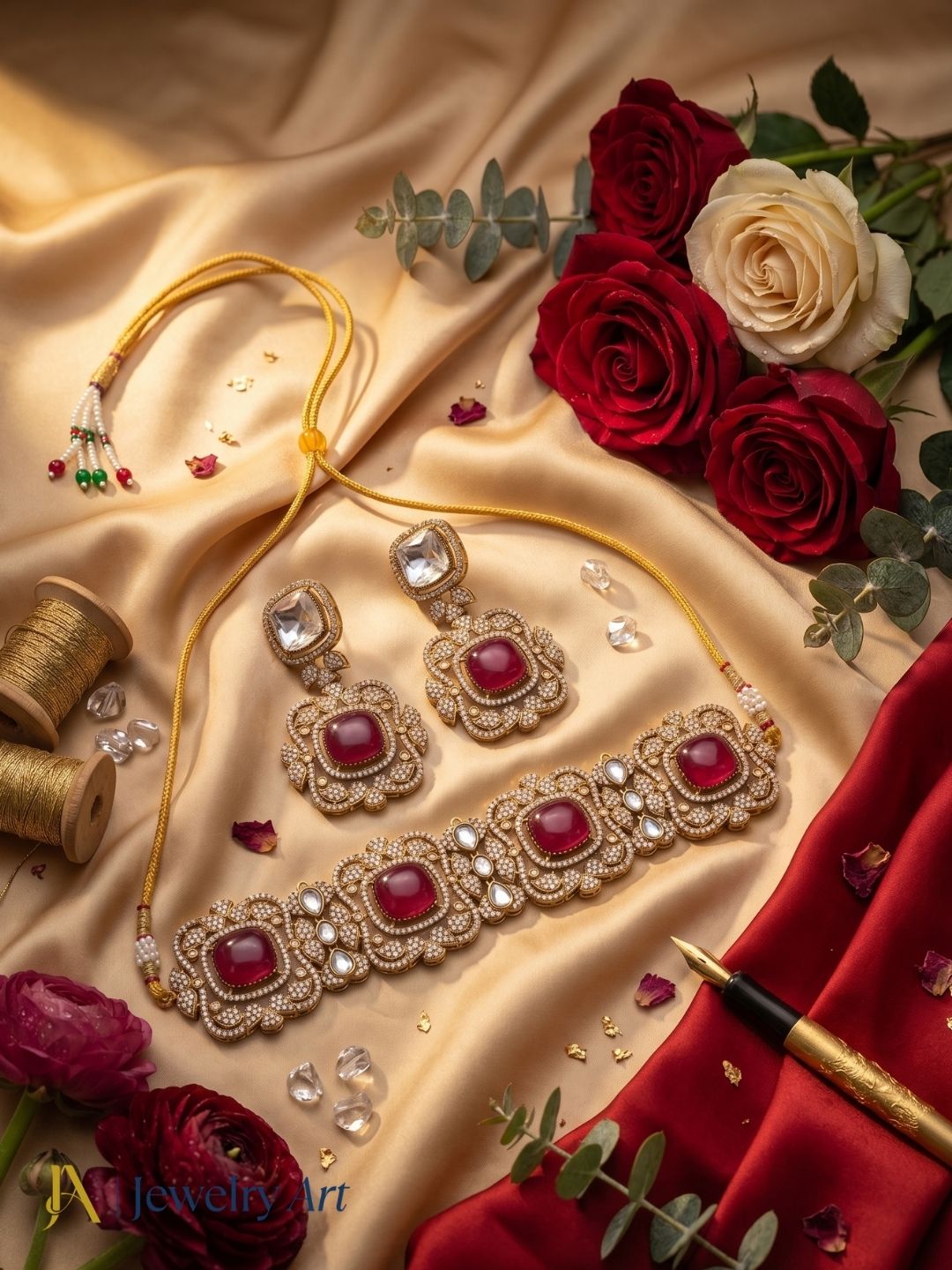 Amazing Antique Gold Plated Cute Designer Party Wear Choker Necklace-Earring Set for women