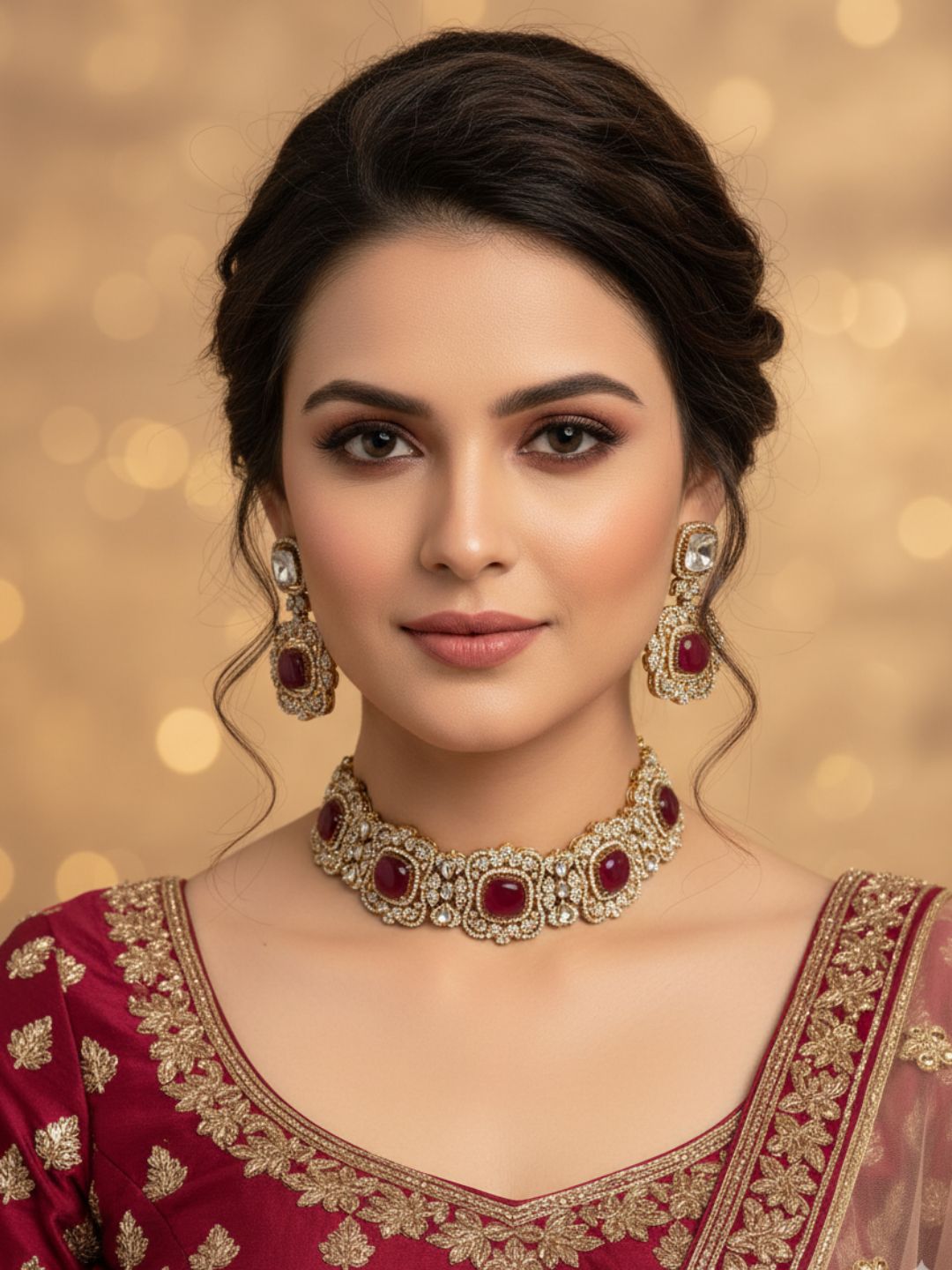 Amazing Antique Gold Plated Cute Designer Party Wear Choker Necklace-Earring Set for women