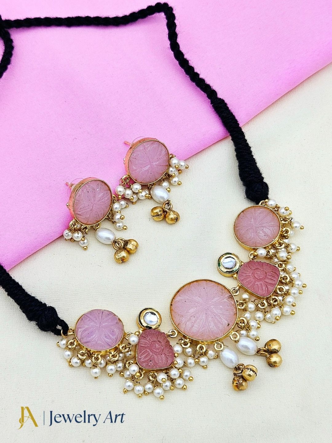 Festive antique gold plated choker necklace with elegant pearl accents
