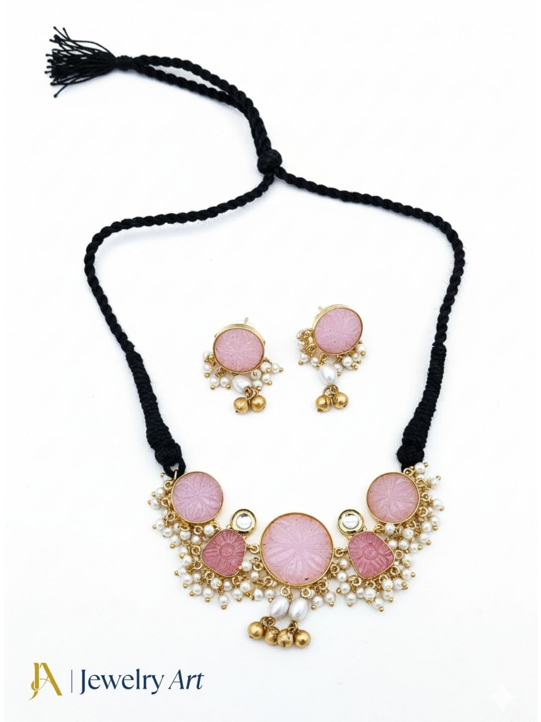 Festive antique gold plated choker necklace with elegant pearl accents
