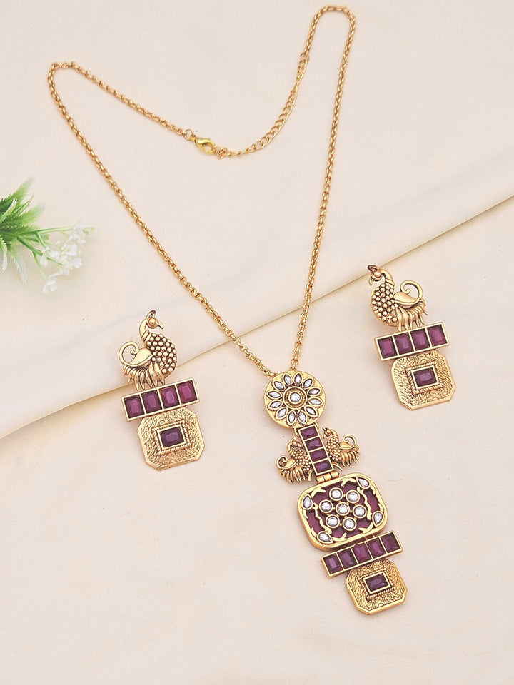 Gorgeous Antique Gold plated Red Beryl-Synthetic Polky Statement Necklace-Earring Set