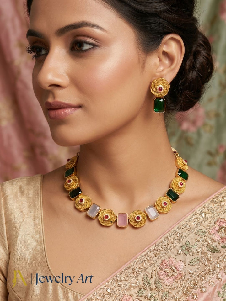 Fashion-forward Monalisa stone necklace set for women
