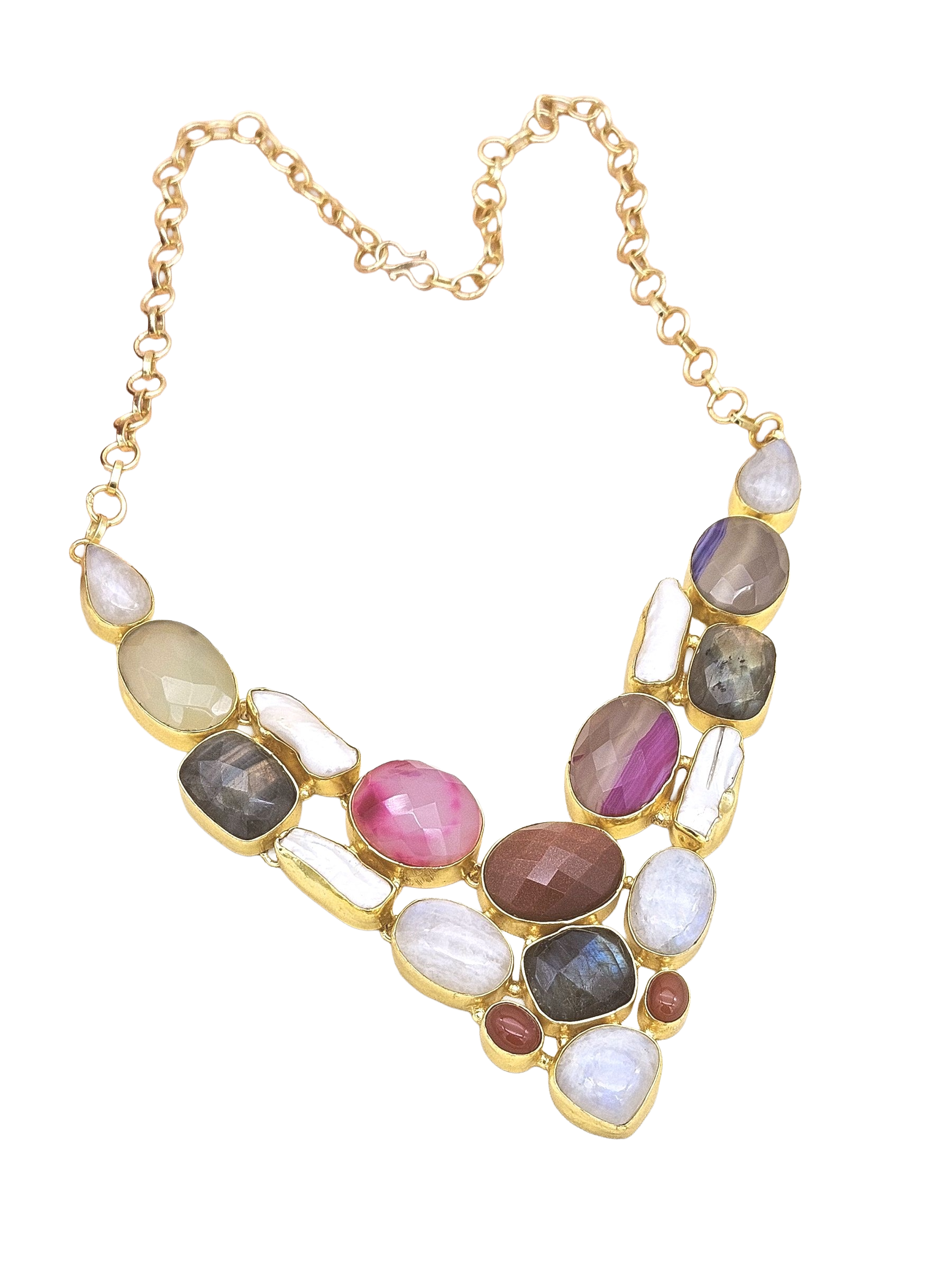 Awesome Gold plated Multi color Semi Precious Stones attractive Designer Costume Statement Necklace
