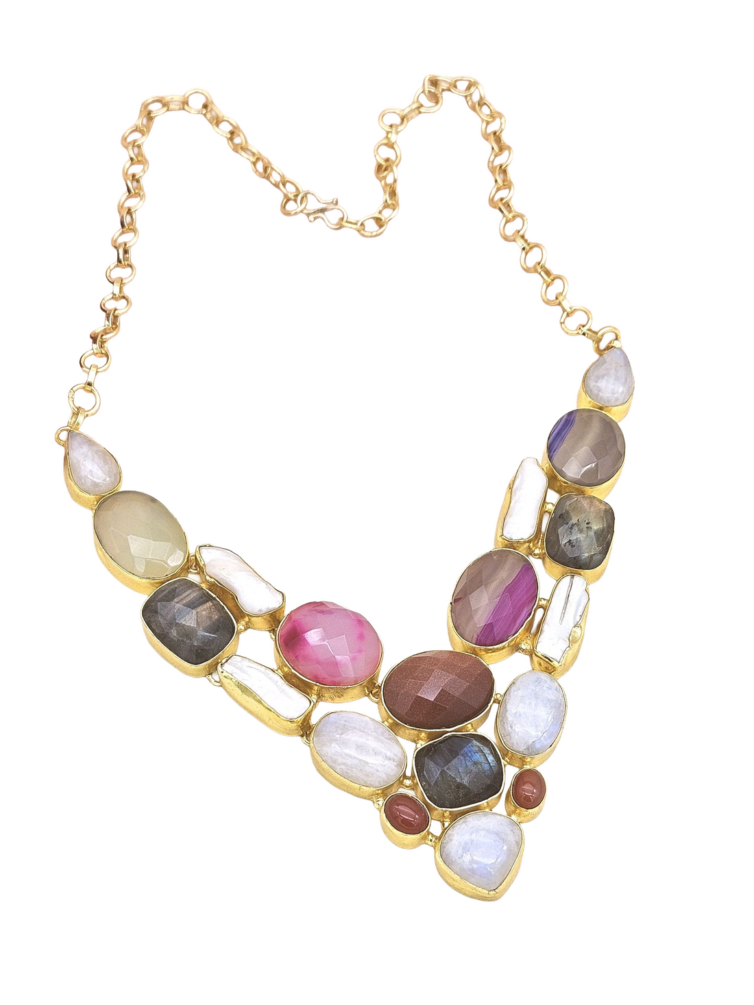 Awesome Gold plated Multi color Semi Precious Stones attractive Designer Costume Statement Necklace