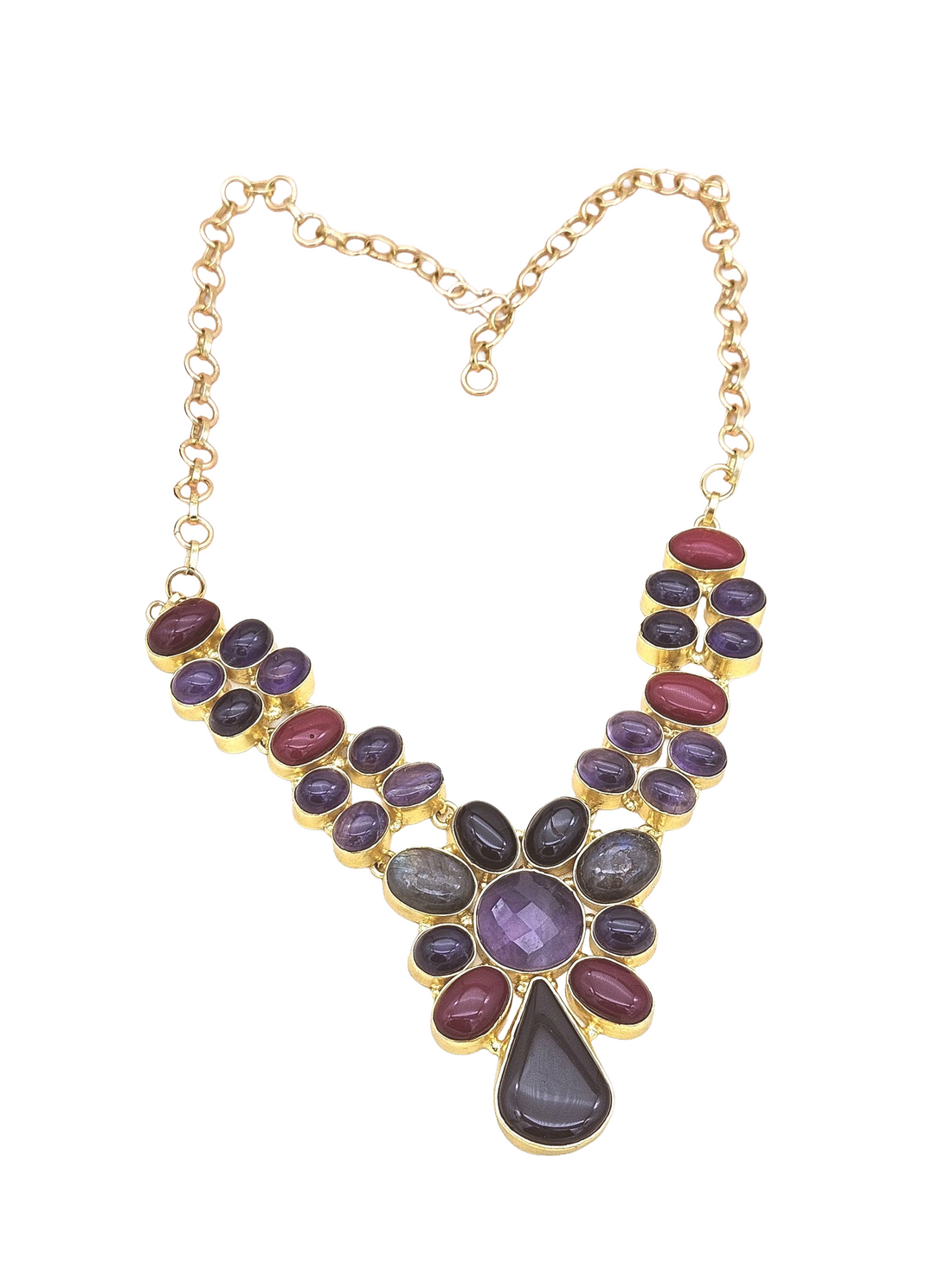 Awesome Gold plated Multi color Semi Precious Stones attractive Designer Costume Statement Necklace