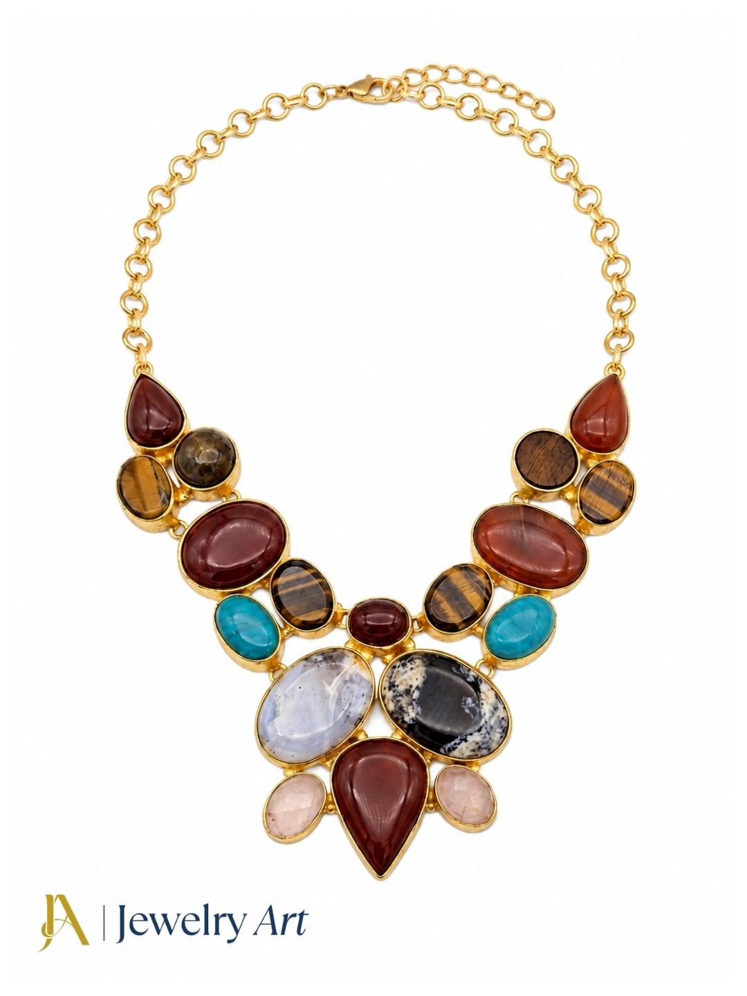 Designer gold plated gemstone necklace for party and festive wear
