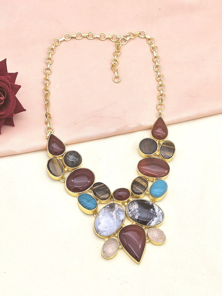 Awesome Gold plated Multi color Semi Precious Stones attractive Designer Costume Statement Necklace