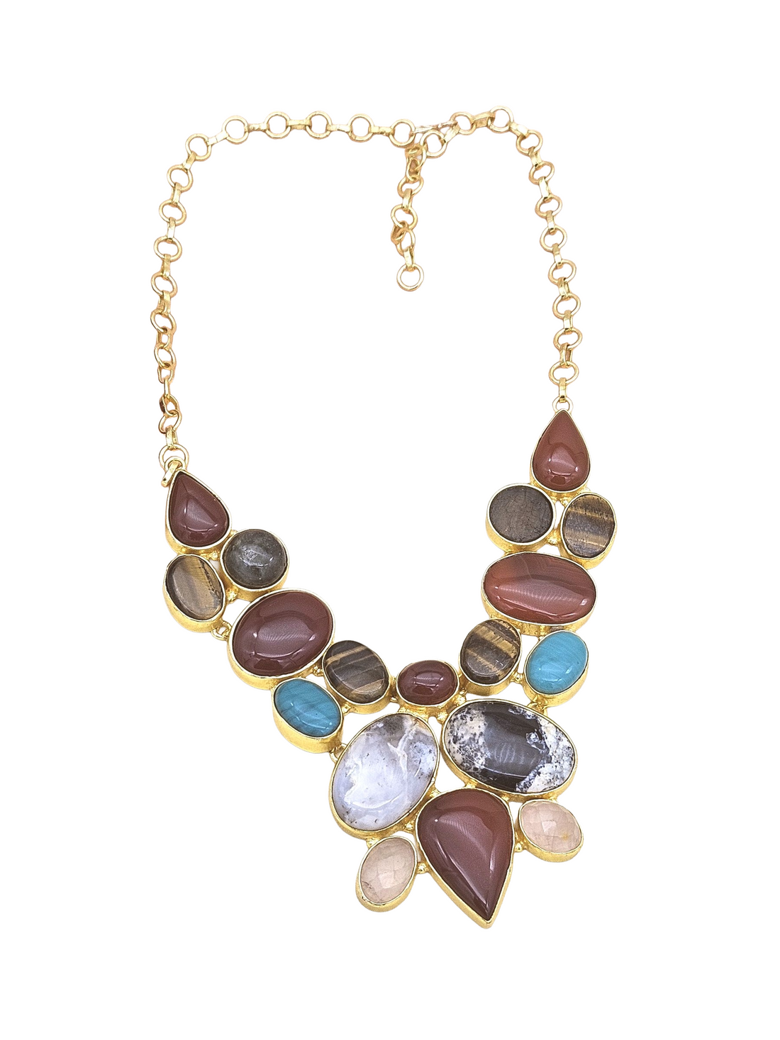 Awesome Gold plated Multi color Semi Precious Stones attractive Designer Costume Statement Necklace