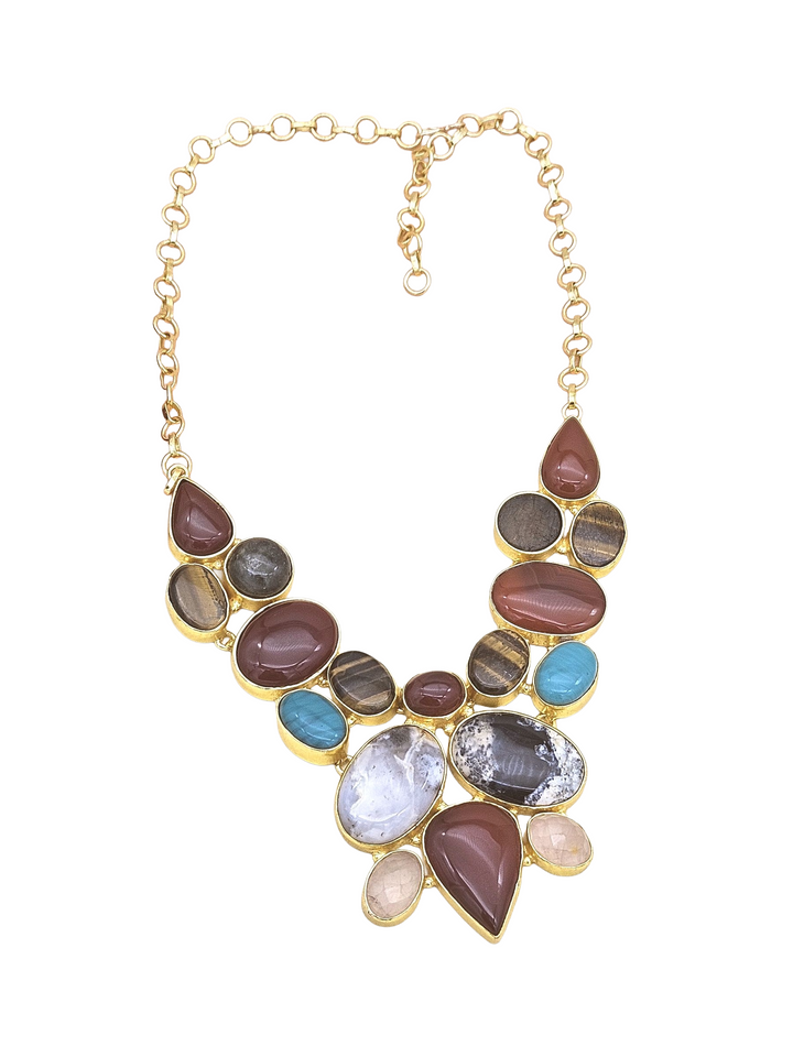 Awesome Gold plated Multi color Semi Precious Stones attractive Designer Costume Statement Necklace