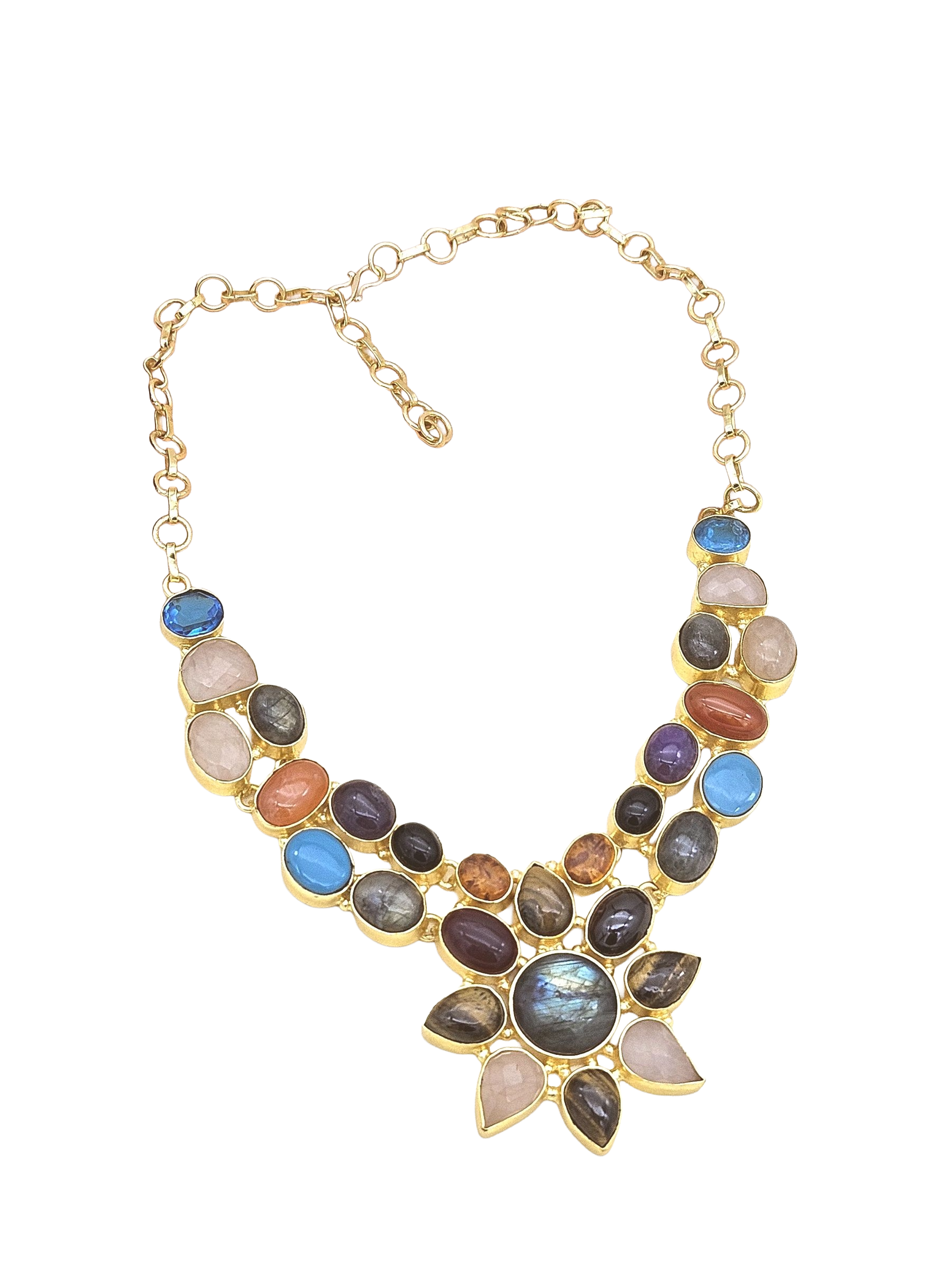 Awesome Gold plated Multi color Semi Precious Stones attractive Designer Costume Statement Necklace