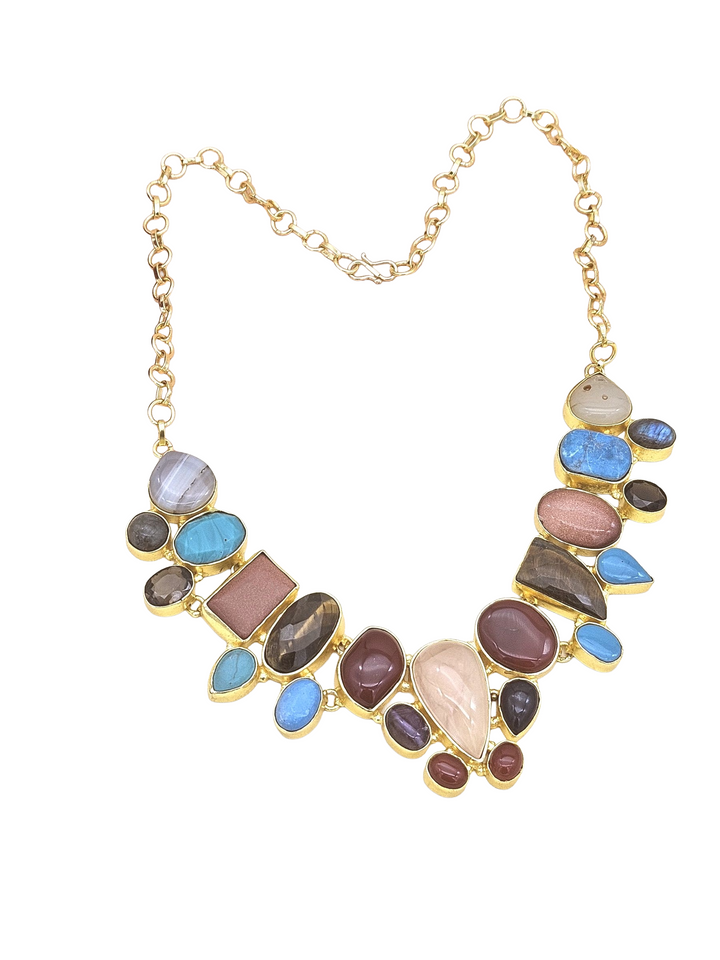 Awesome Gold plated Multi color Semi Precious Stones attractive Designer Costume Statement Necklace
