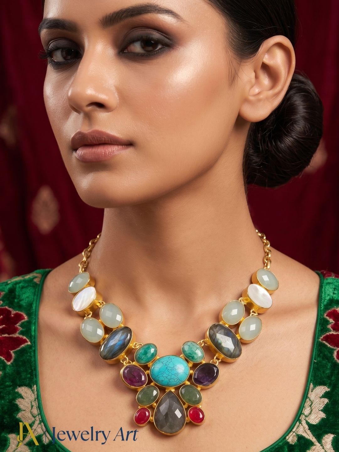 Elegant semi precious stone necklace with colorful gemstone accents for women
