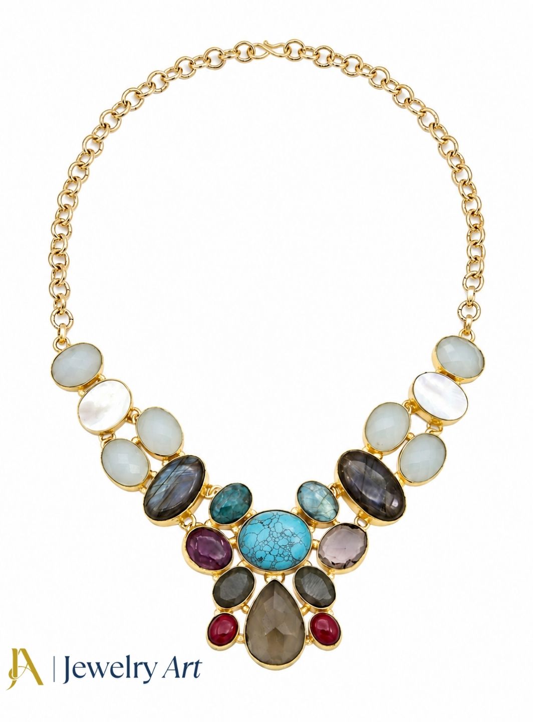 Elegant semi precious stone necklace with colorful gemstone accents for women
