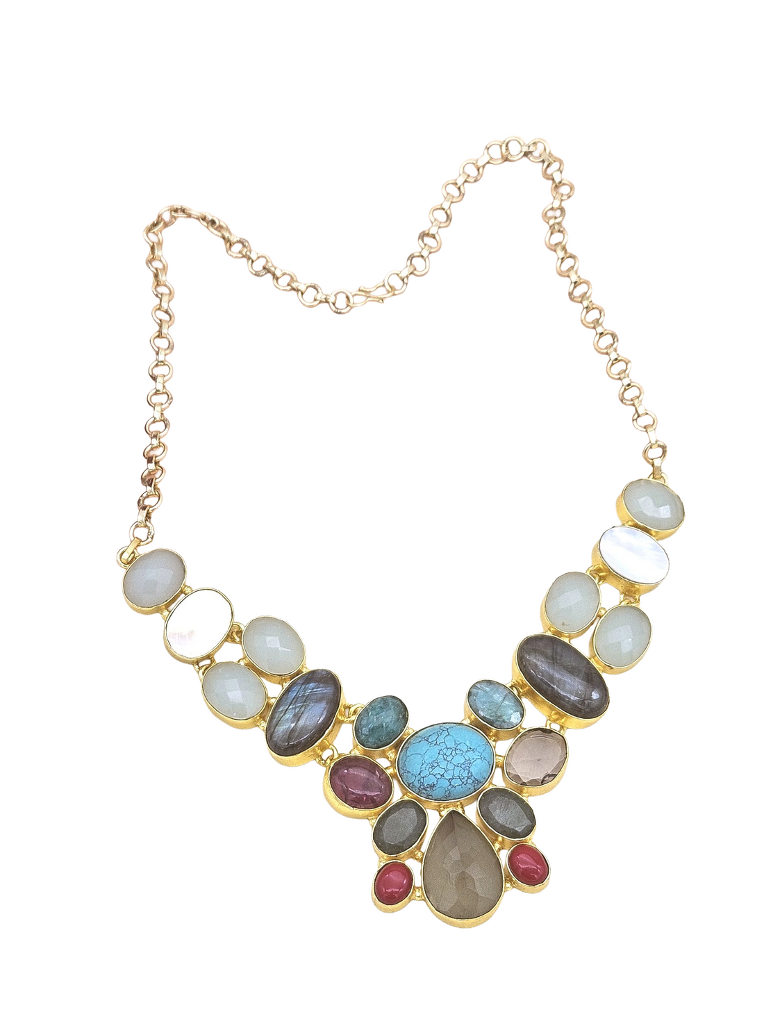 Awesome Gold plated Multi color Semi Precious Stones attractive Designer Costume Statement Necklace