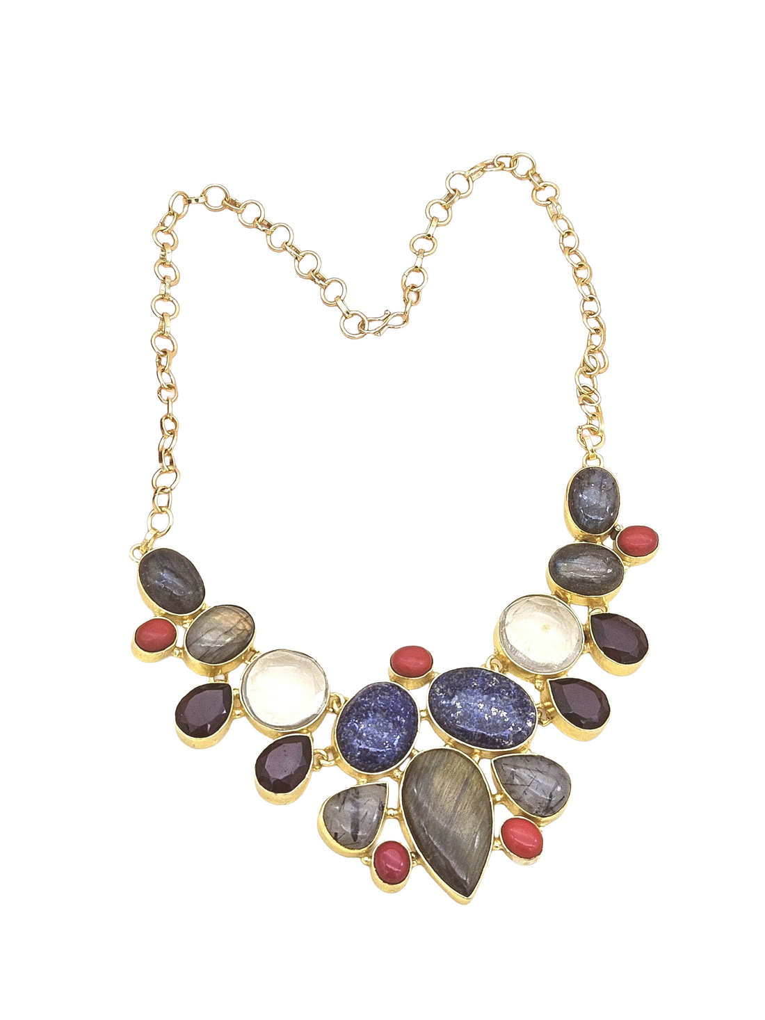 Awesome Gold plated Multi color Semi Precious Stones attractive Designer Costume Statement Necklace