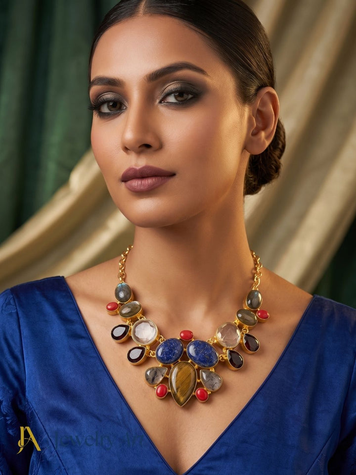Attractive semi precious stone necklace for women contemporary fashion jewelry
