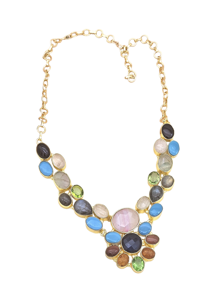 Awesome Gold plated Multi color Semi Precious Stones attractive Designer Costume Statement Necklace