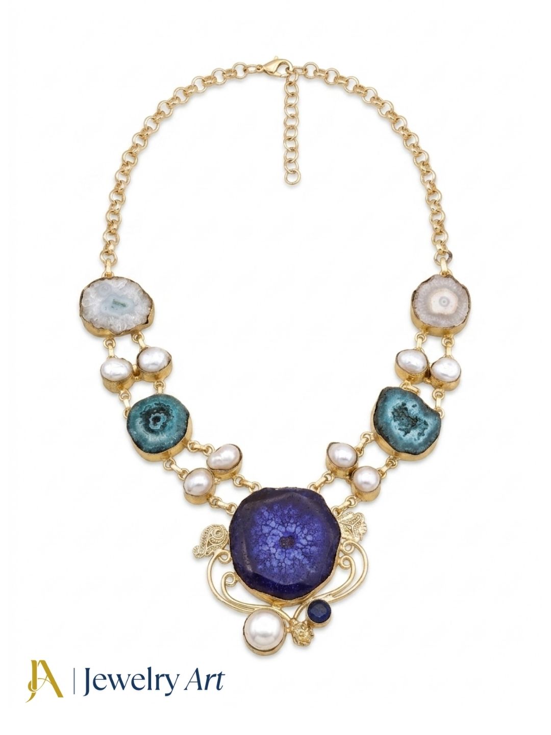 Modern ethnic statement necklace with multicolor semi precious stones
