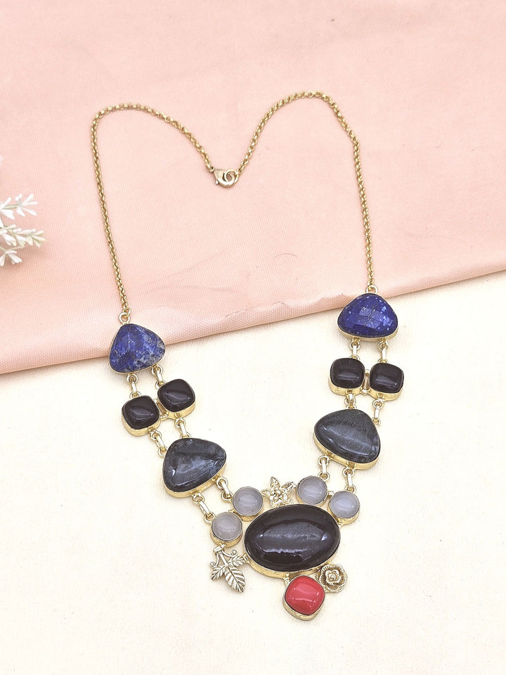 Gorgeous Gold plated Multi Color Semi Precious Stones Light Weight Statement Necklace