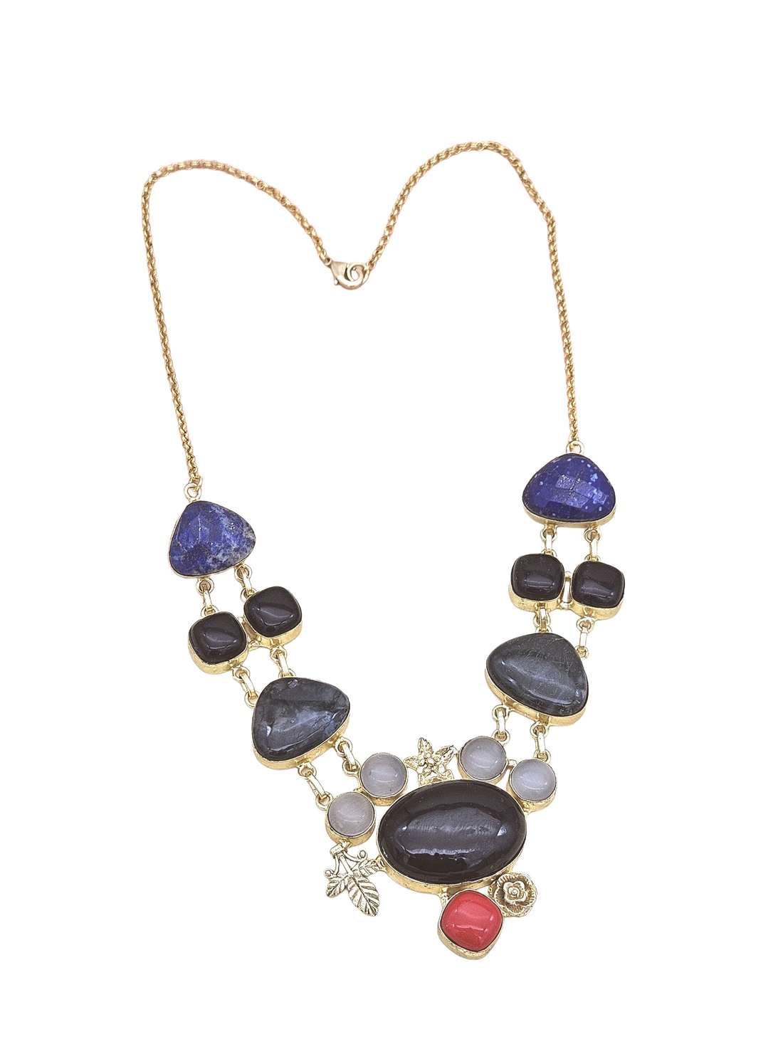 Gorgeous Gold plated Multi Color Semi Precious Stones Light Weight Statement Necklace
