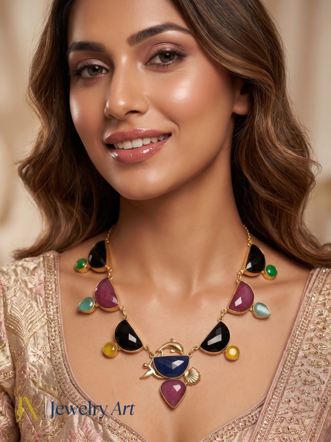 Exclusive lightweight statement necklace with elegant multicolor stone detailing
