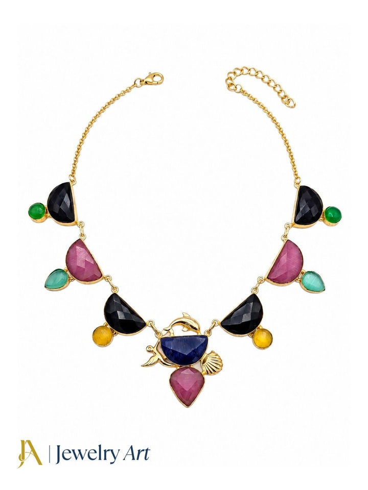 Exclusive lightweight statement necklace with elegant multicolor stone detailing
