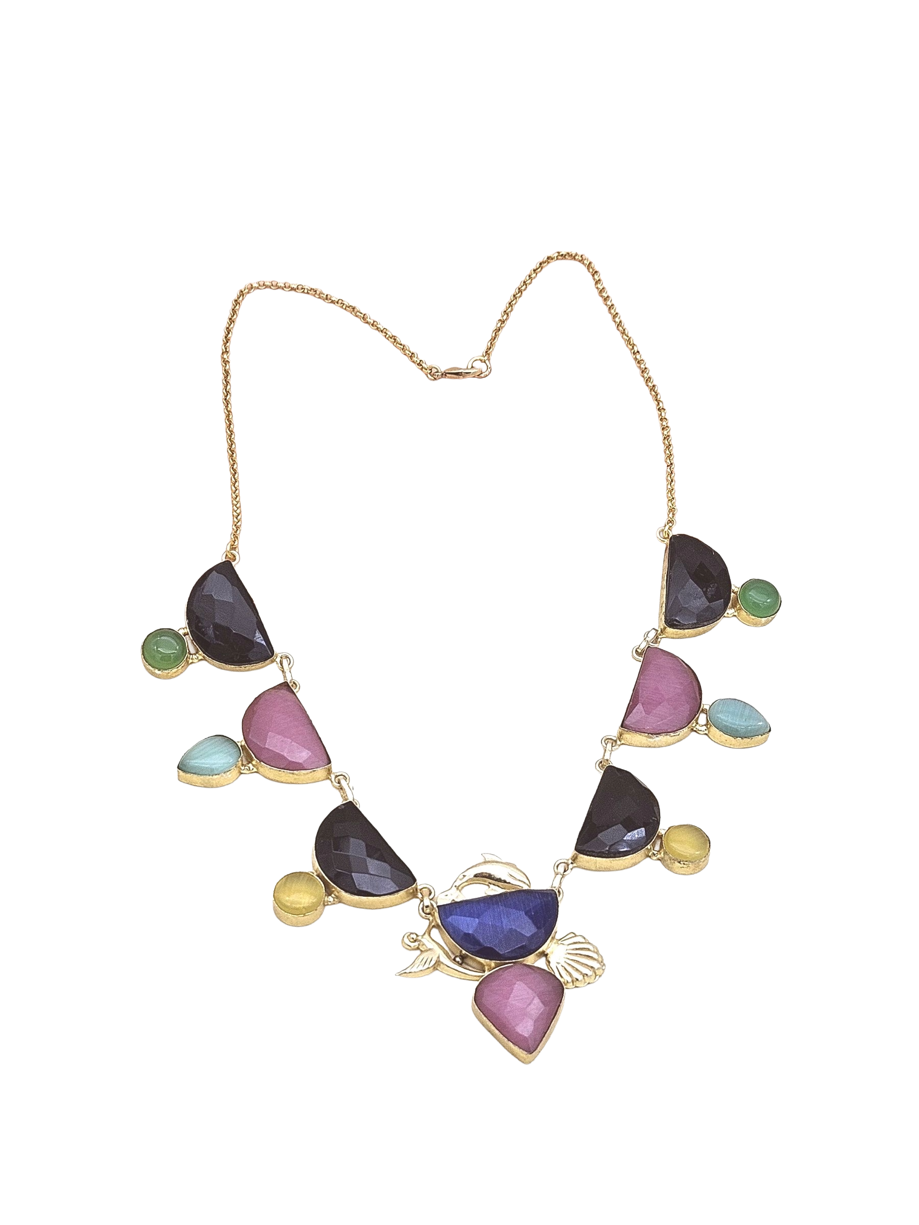 Gorgeous Gold plated Multi Color Monalisa Stones Light Weight Statement Necklace