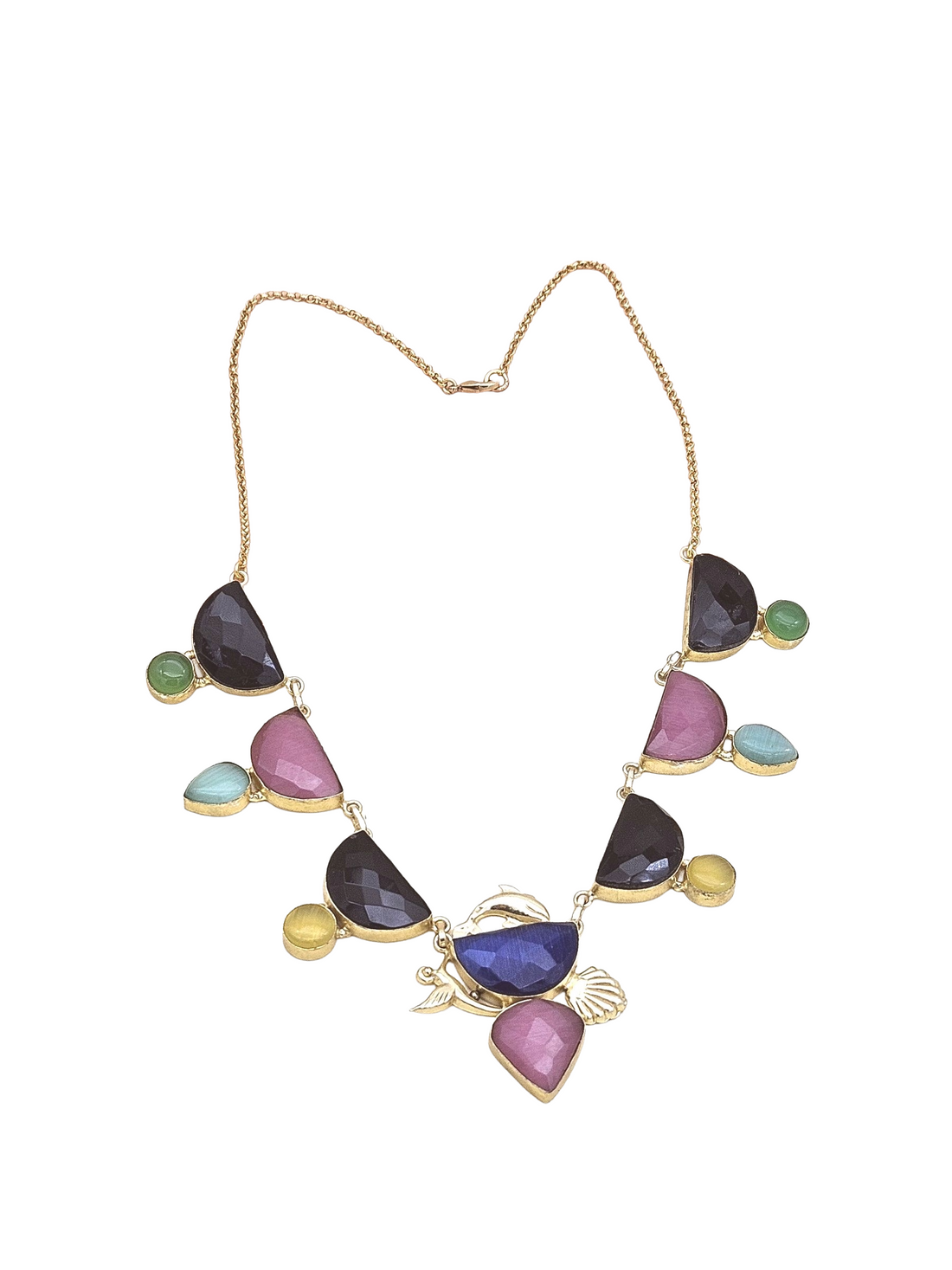 Gorgeous Gold plated Multi Color Monalisa Stones Light Weight Statement Necklace