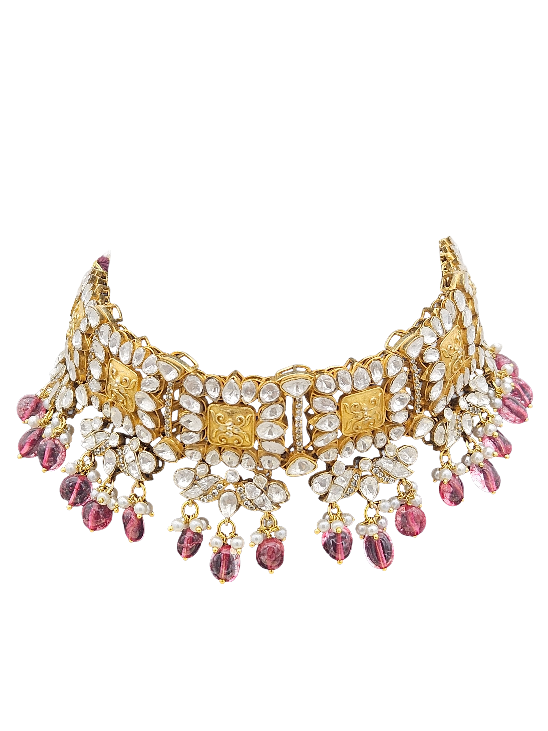 Beautiful red hydro quartz Polky choker necklace in gold plating – stylish ethnic jewellery for women