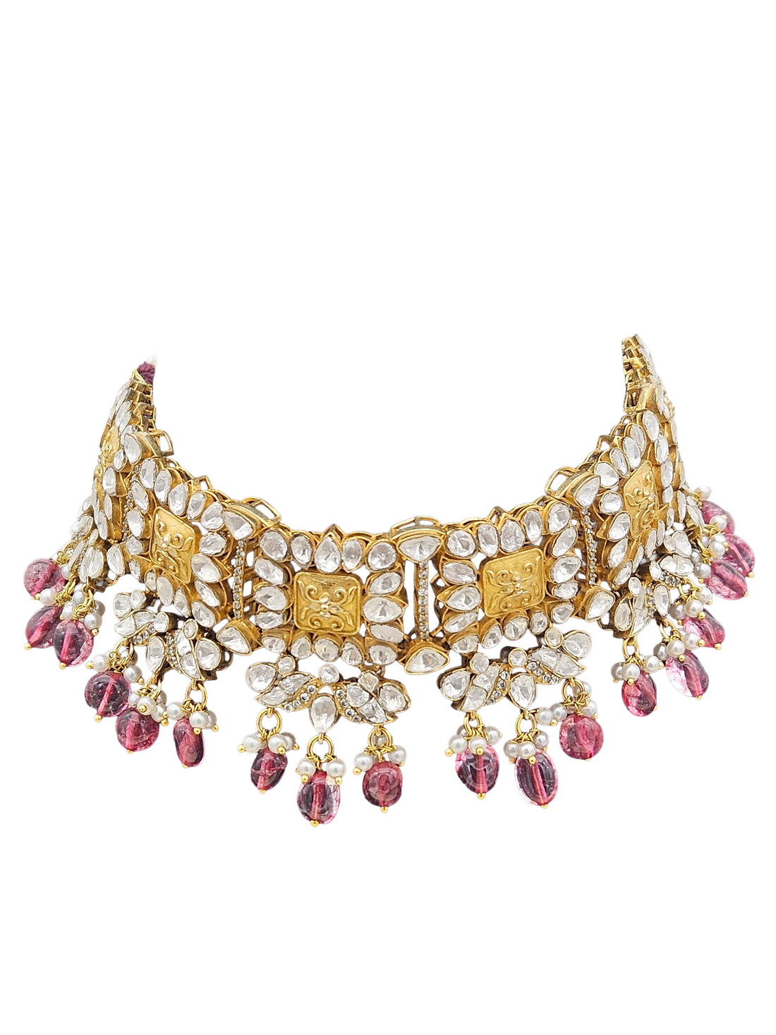 Beautiful red hydro quartz Polky choker necklace in gold plating – stylish ethnic jewellery for women