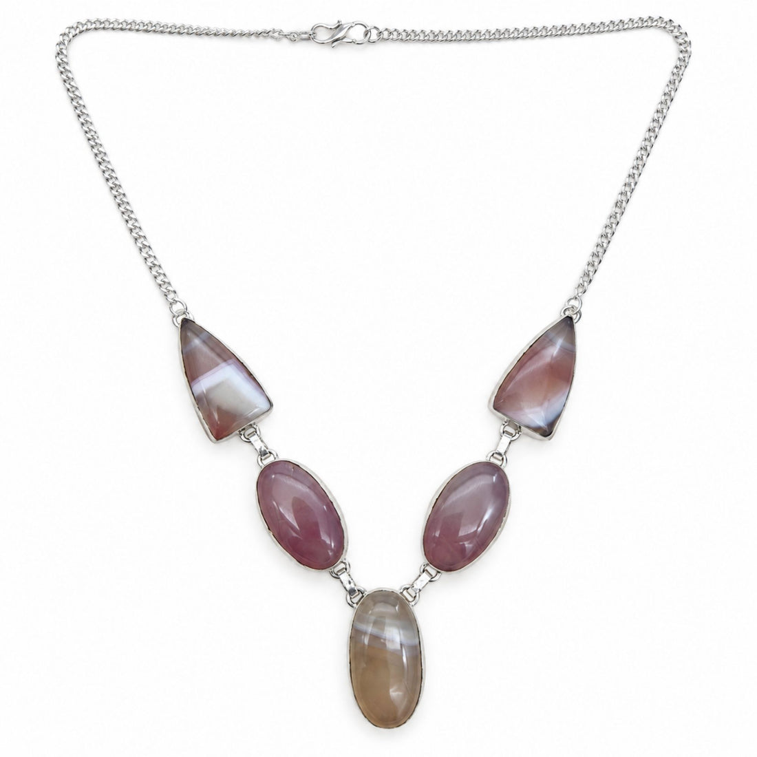 Silver Plated Agate Gemstone Necklace, Handmade Statement Necklace, Lightweight Jewelry, Natural Stone Necklace, Gift for Her
