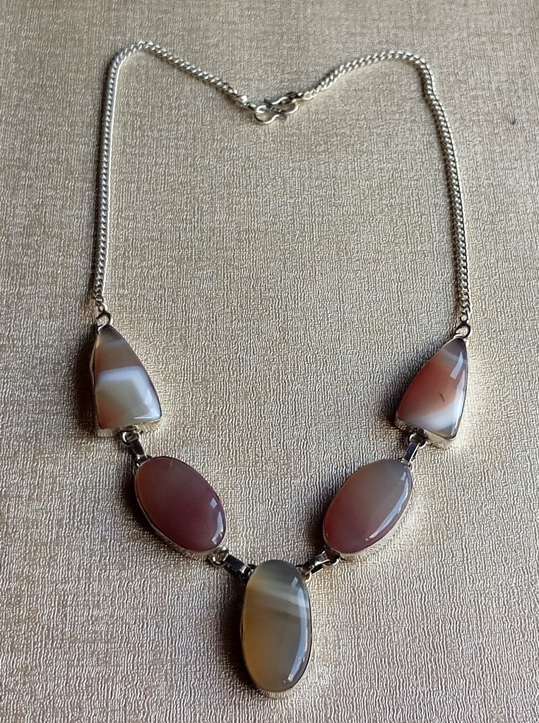 Silver Plated Agate Gemstone Necklace, Handmade Statement Necklace, Lightweight Jewelry, Natural Stone Necklace, Gift for Her