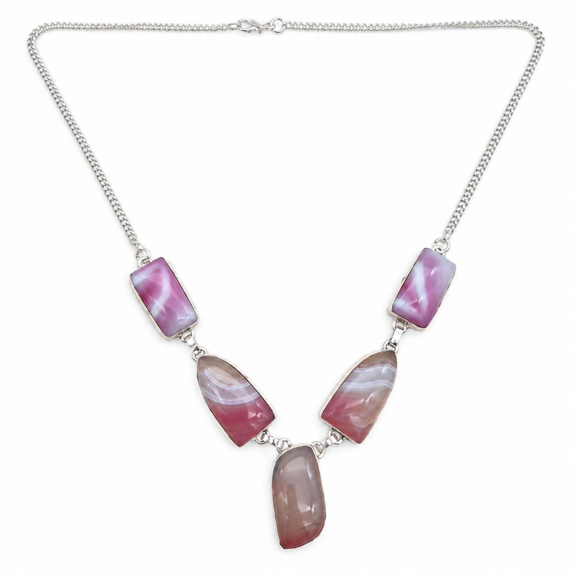 Agate Gemstone Necklace, Silver Plated Statement Necklace, Handmade Natural Stone Jewelry, Lightweight Necklace, Gift for Her