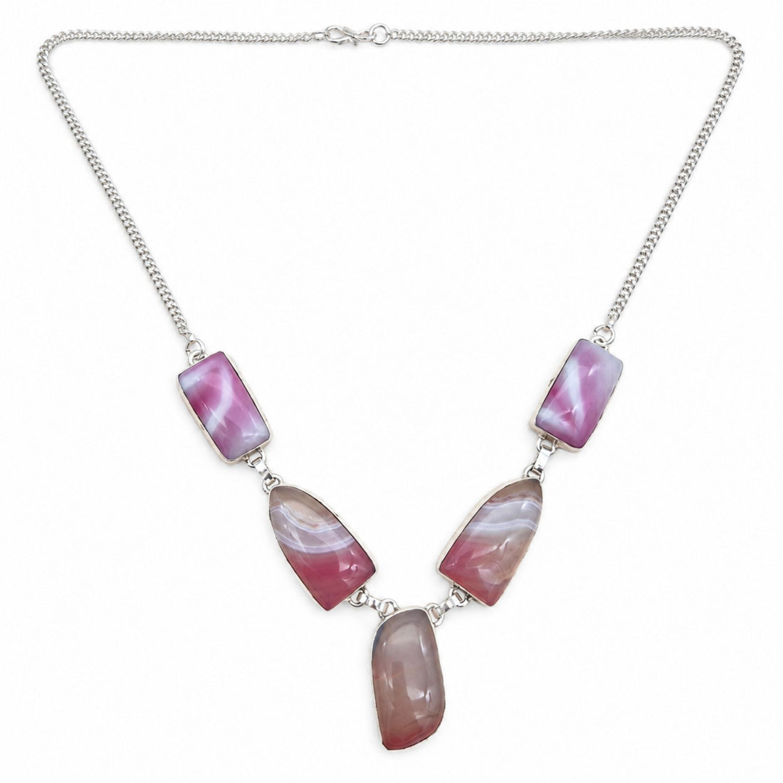 Agate Gemstone Necklace, Silver Plated Statement Necklace, Handmade Natural Stone Jewelry, Lightweight Necklace, Gift for Her