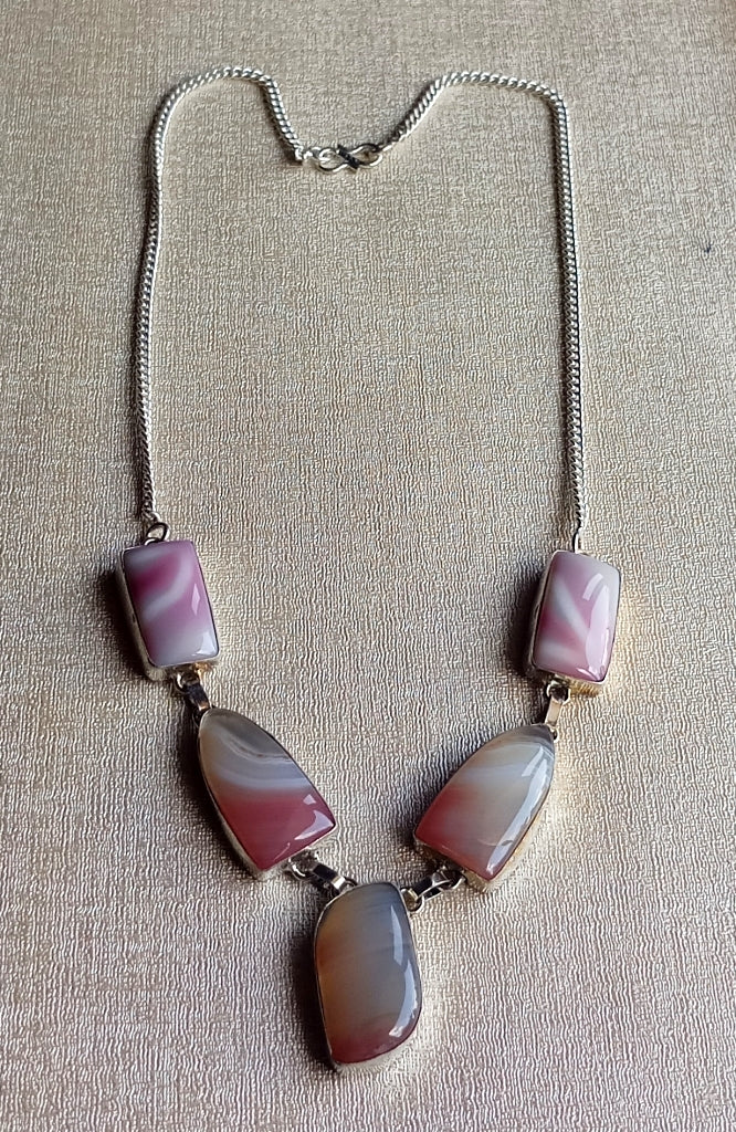 Agate Gemstone Necklace, Silver Plated Statement Necklace, Handmade Natural Stone Jewelry, Lightweight Necklace, Gift for Her