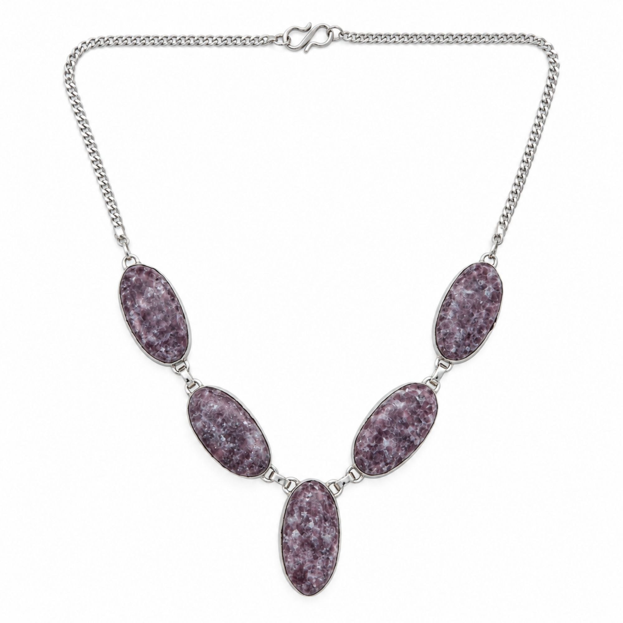 Purple Lepidolite Necklace, Silver Plated Gemstone Necklace, Natural Crystal Statement Jewelry, Handmade Stone Necklace, Gift for Her
