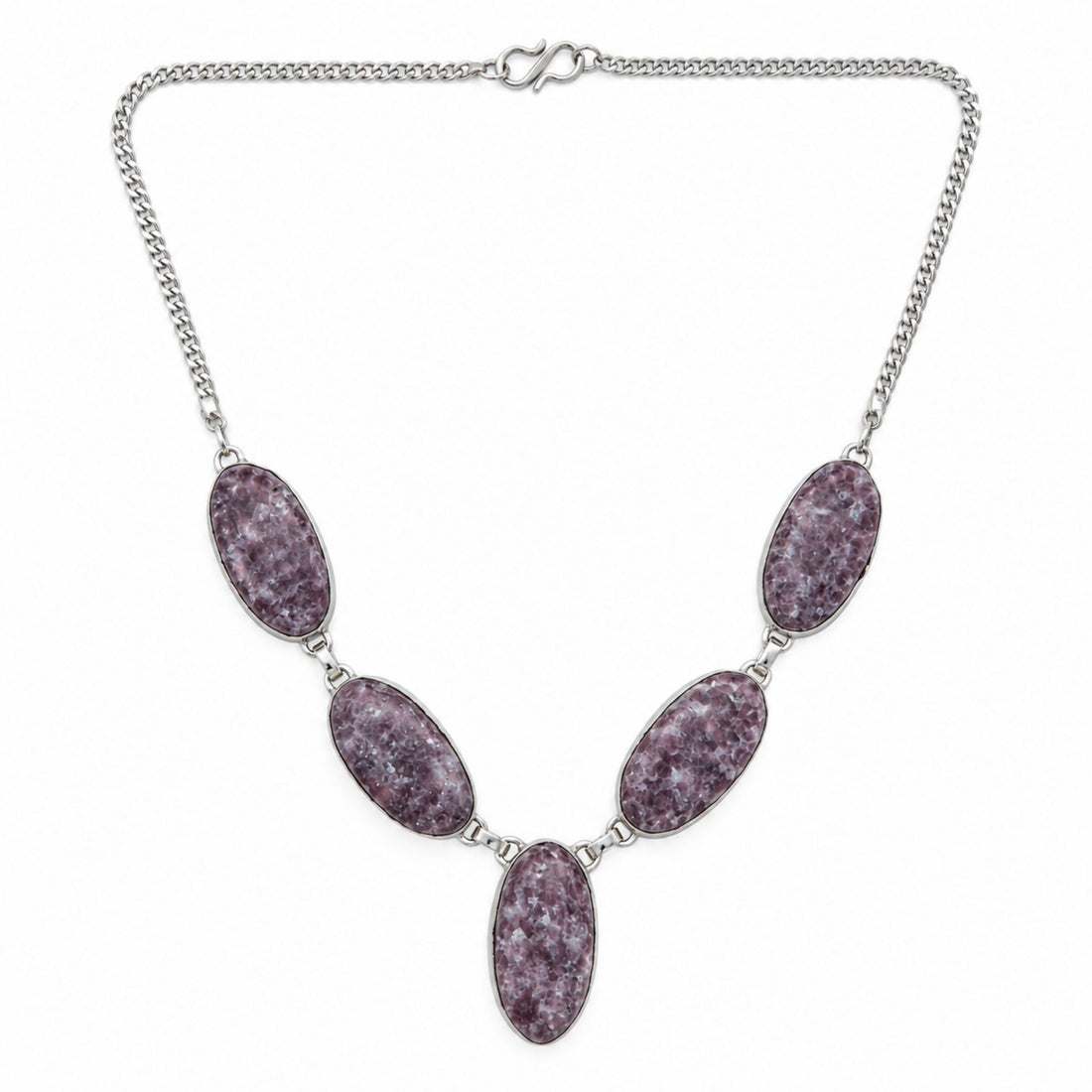 Purple Lepidolite Necklace, Silver Plated Gemstone Necklace, Natural Crystal Statement Jewelry, Handmade Stone Necklace, Gift for Her