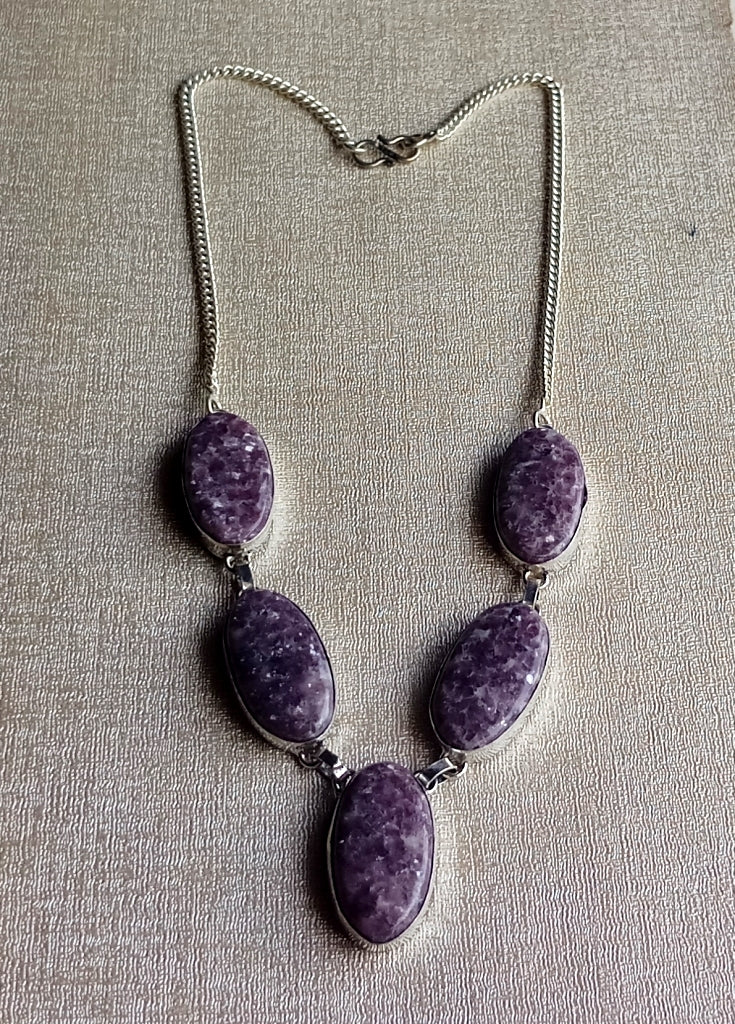 Purple Lepidolite Necklace, Silver Plated Gemstone Necklace, Natural Crystal Statement Jewelry, Handmade Stone Necklace, Gift for Her