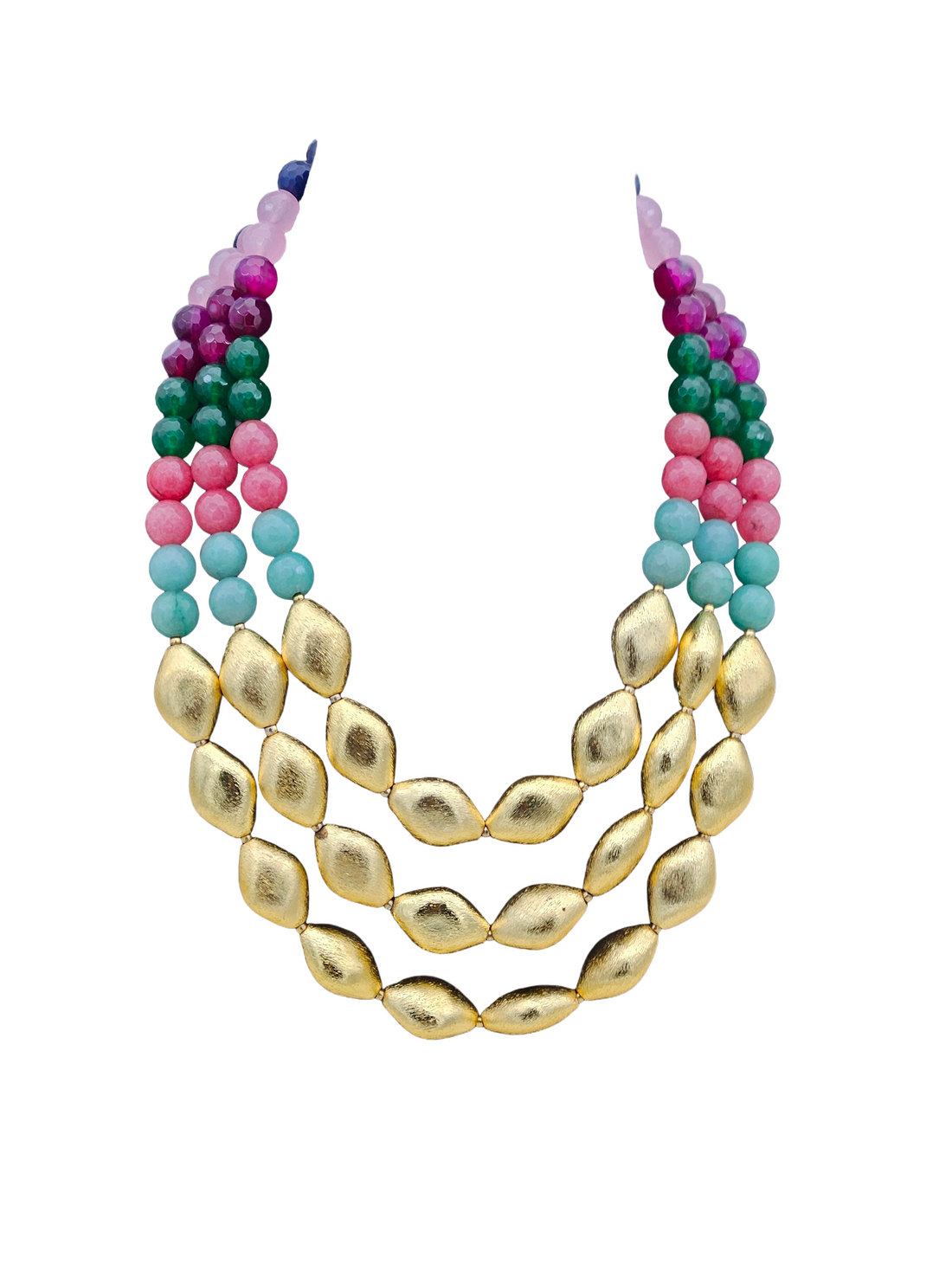 Awesome Faceted Multi Color Semi Precious Stone with Gold plated Brass Beads Party Wear Statement Necklace