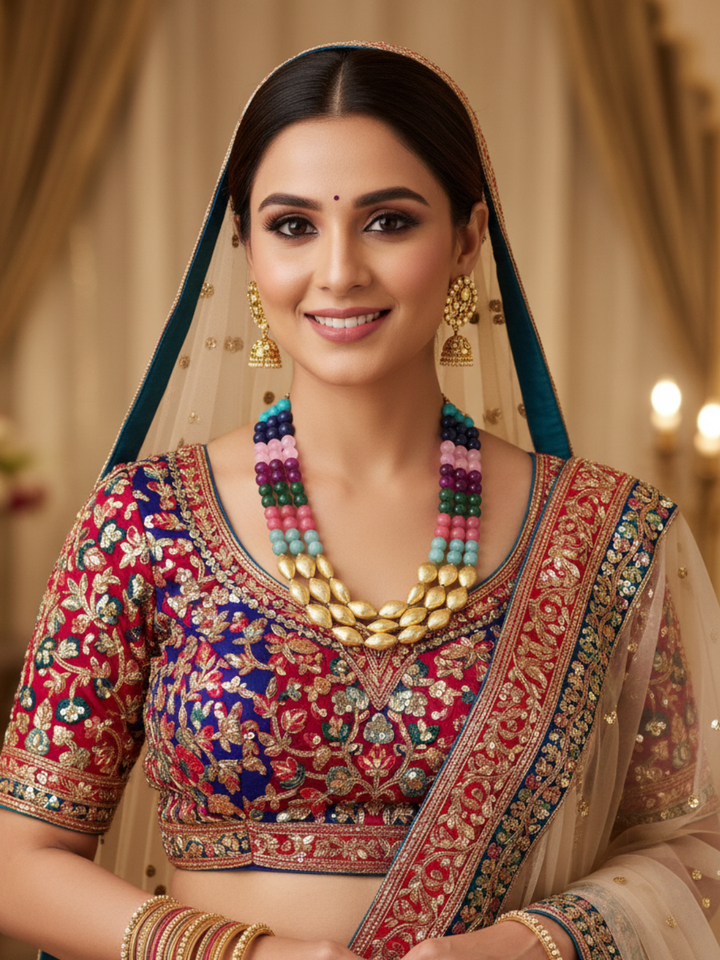 Awesome Faceted Multi Color Semi Precious Stone with Gold plated Brass Beads Party Wear Statement Necklace