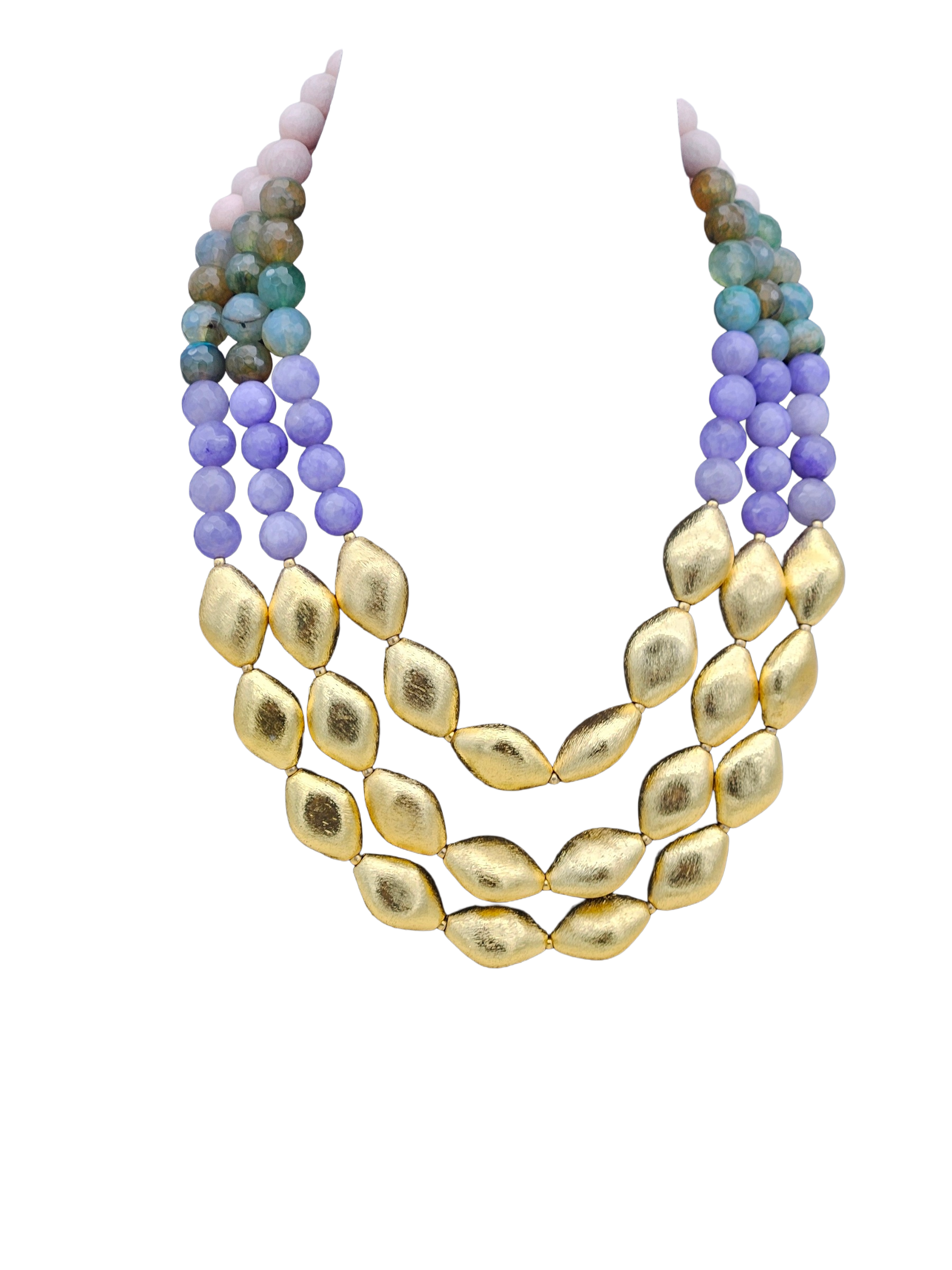 Awesome Faceted Multi Color Semi Precious Stone with Gold plated Brass Beads Party Wear Statement Necklace